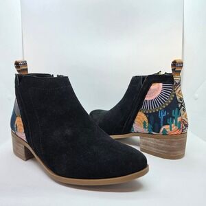 Inkkas Desert Suede Ankle Boots Black Southwestern Print Booties Womens 7 38